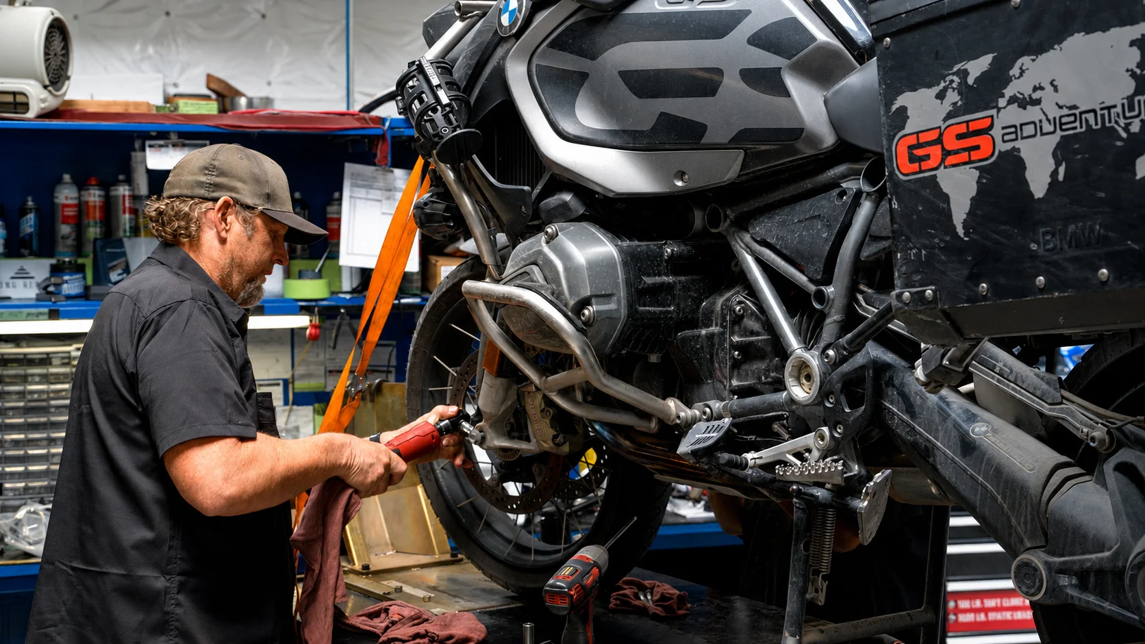 man fixing motorcycle